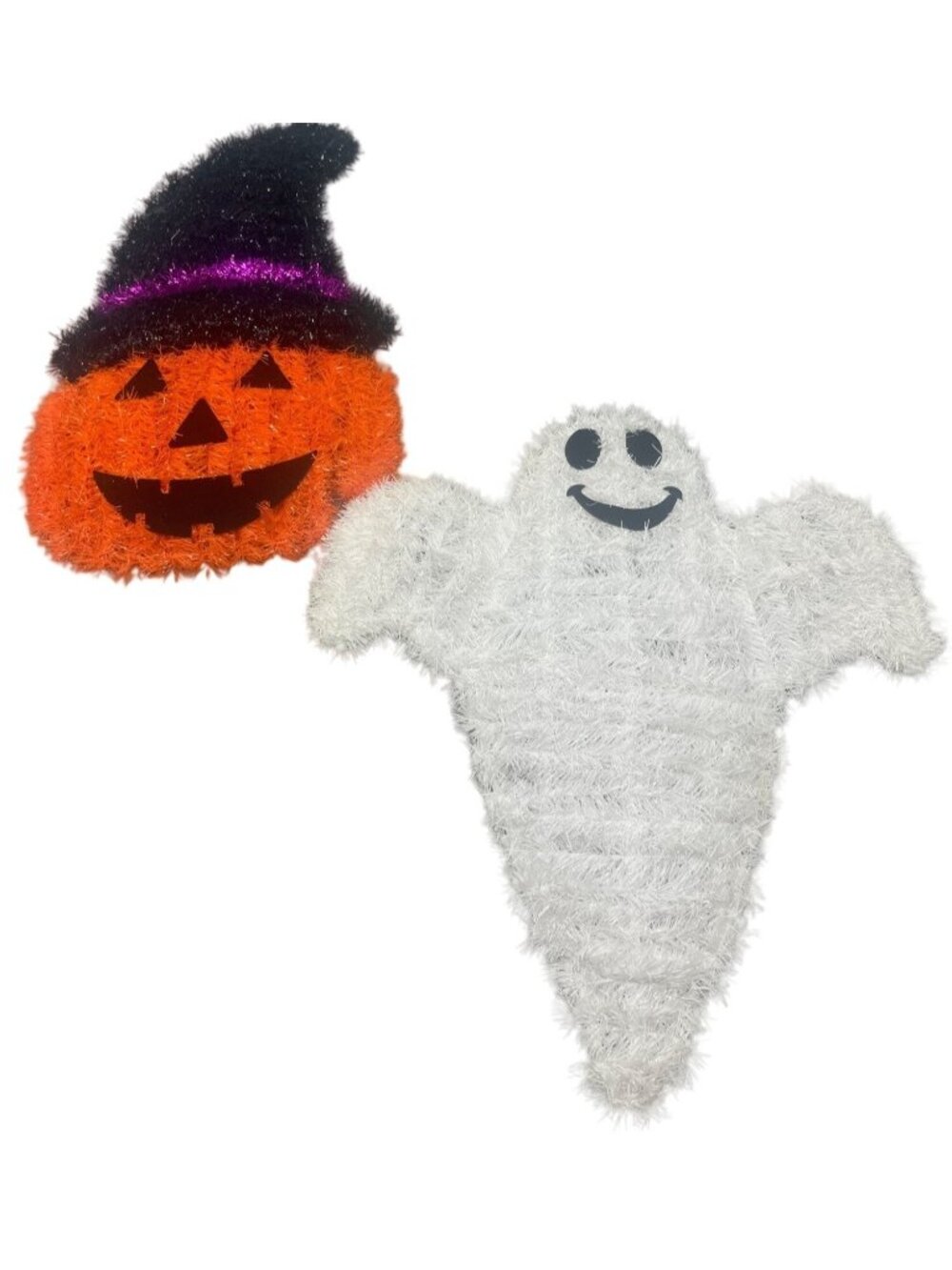 set of 2 Halloween wall decoration witch pumpkin ghost orange white light READ